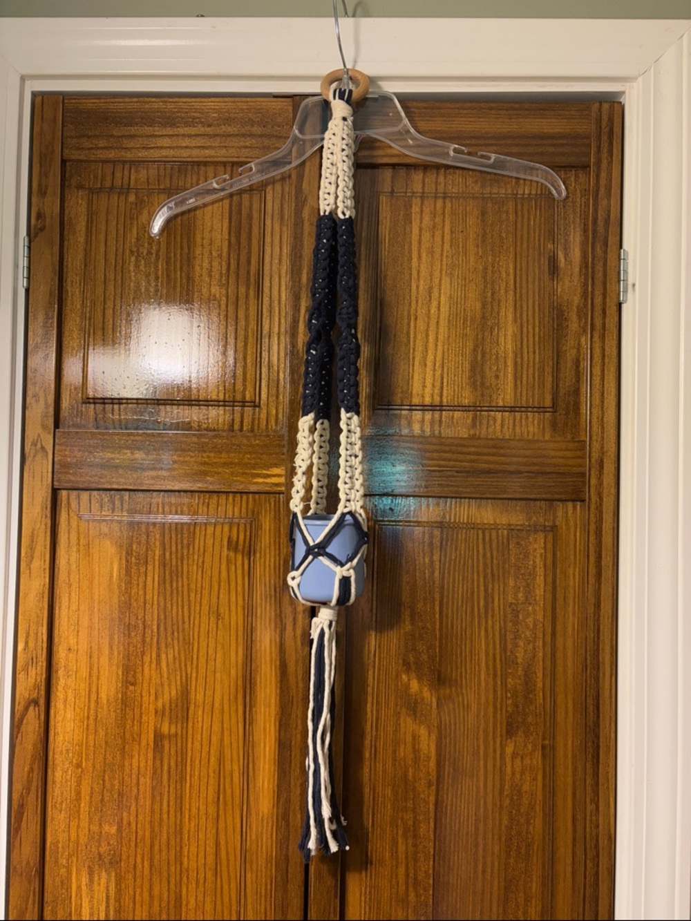 Handmade Macrame Plant Hanger in Navy and Cream